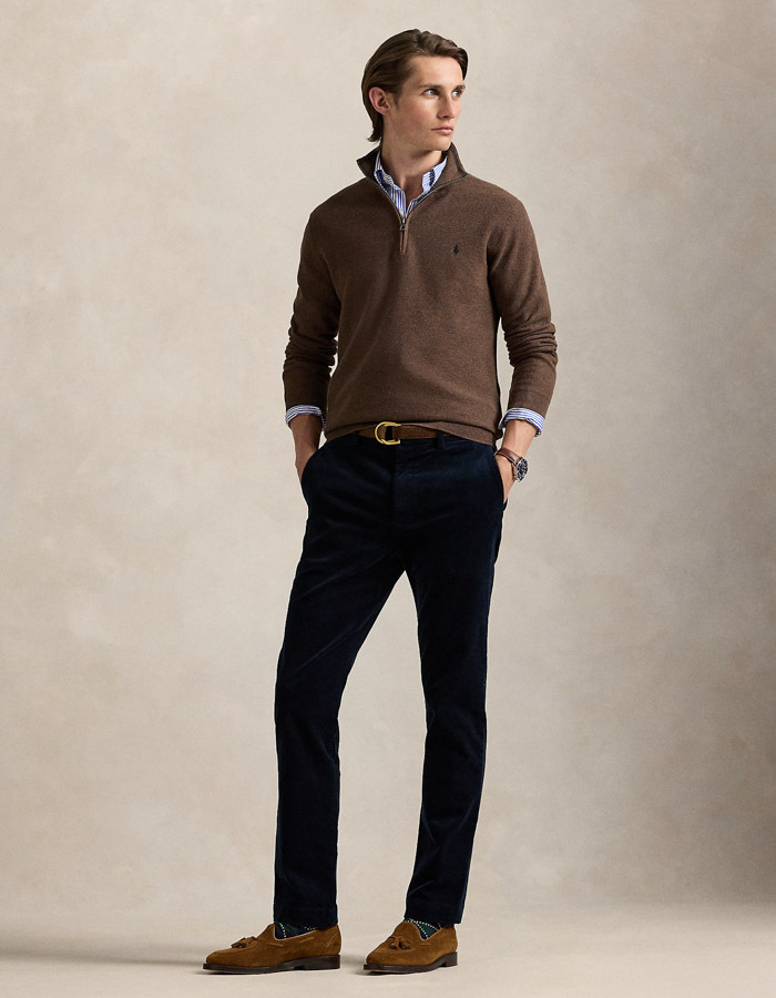 Regular Fit Mesh-Knit Cotton Quarter-Zip Sweater 