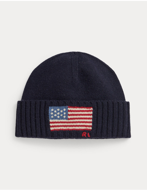 Flag-Intarsia Wool-Blend Beanie in Collection Navy