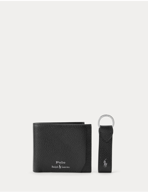 3-in-1 Leather Wallet & Key Fob Gift Set in Black
