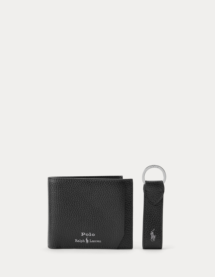 3-in-1 Leather Wallet & Key Fob Gift Set in Black