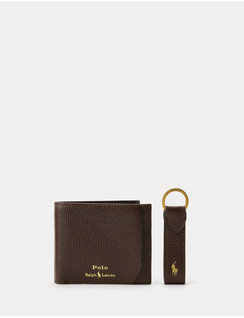 3-in-1 Leather Wallet & Key Fob Gift Set in Dark Brown