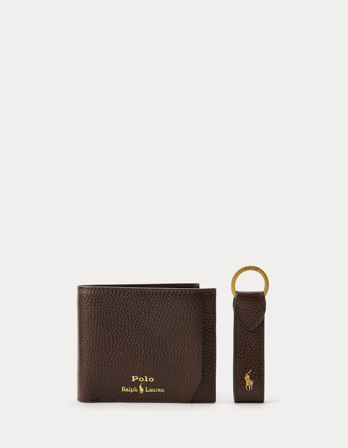 3-in-1 Leather Wallet & Key Fob Gift Set in Dark Brown