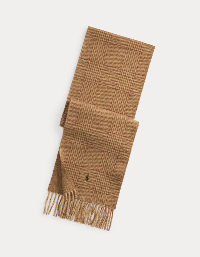 Reversible Wool-Blend Scarf in Camel Check – Made in Italy