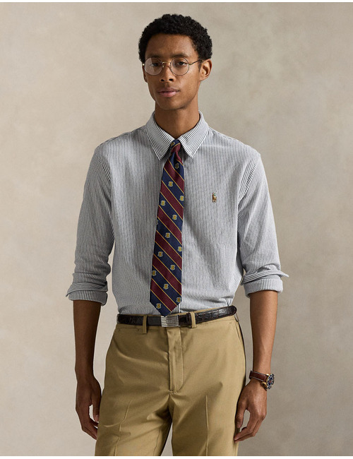 Striped Knit Oxford Shirt in Newport Navy/White