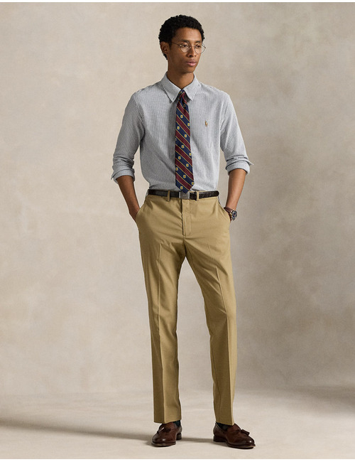 Striped Knit Oxford Shirt in Newport Navy/White