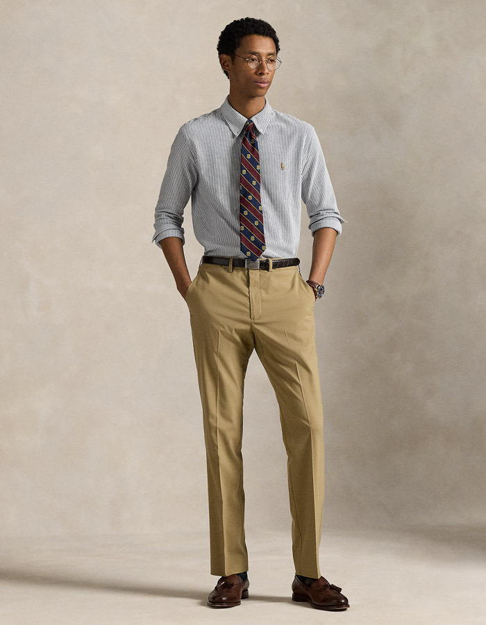 Striped Knit Oxford Shirt in Newport Navy/White