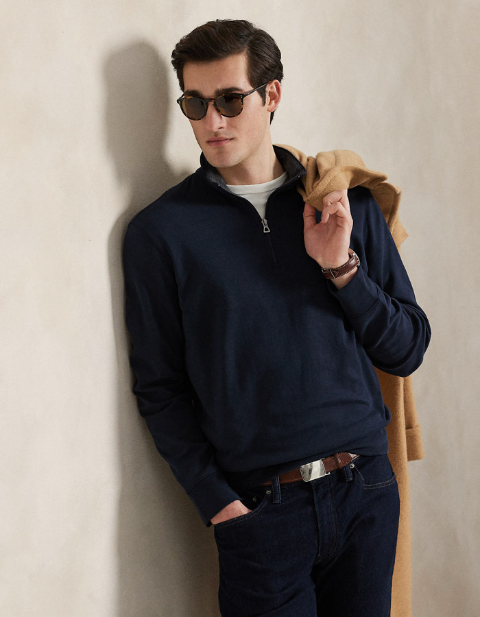 Luxury Jersey Quarter-Zip Pullover in Aviator Navy 