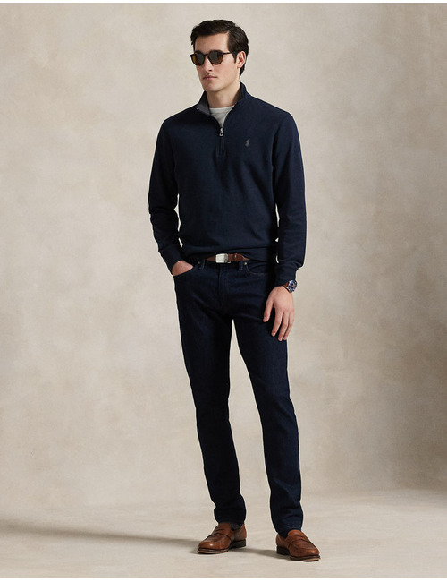 Luxury Jersey Quarter-Zip Pullover in Aviator Navy 