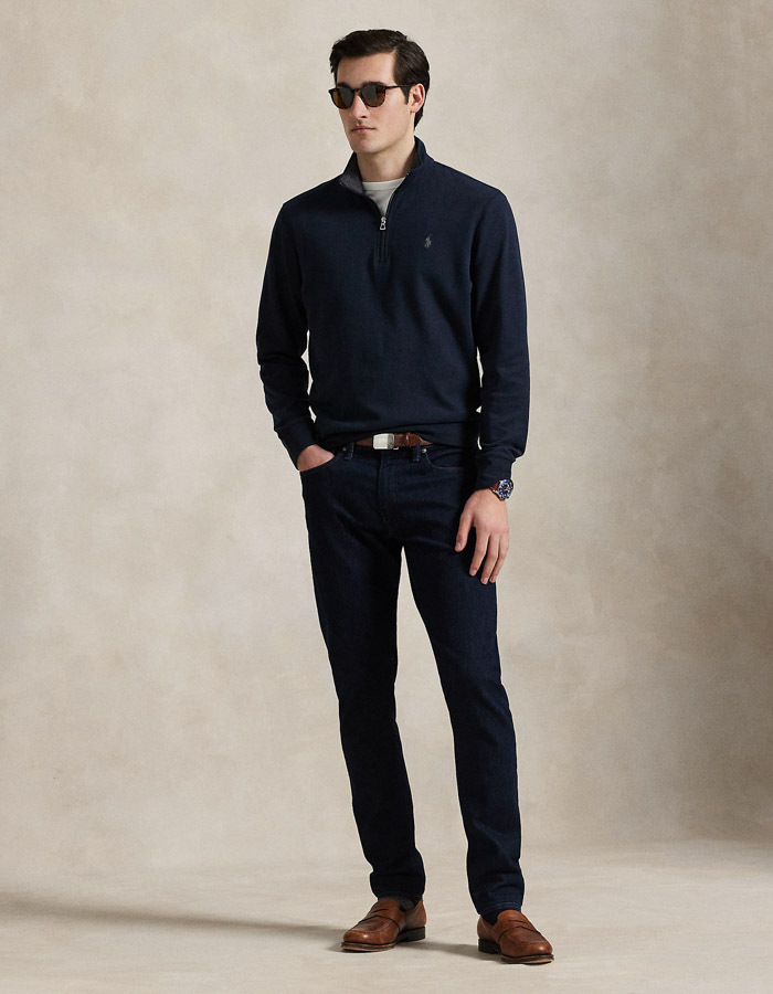 Luxury Jersey Quarter-Zip Pullover in Aviator Navy 