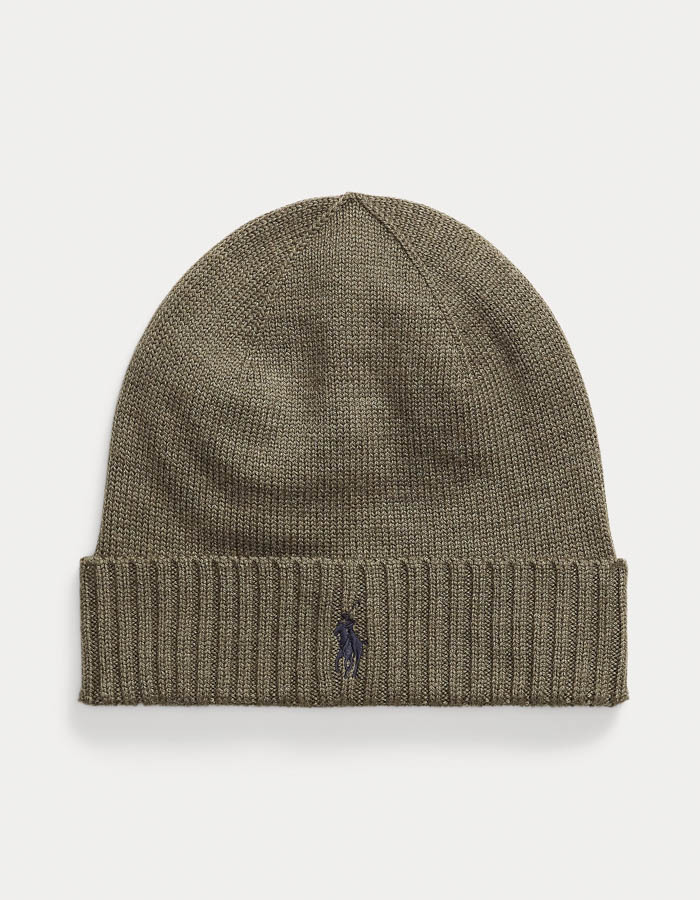 Signature Pony Wool Beanie in Light Cargo Olive Heather