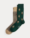 Polo Bear Trouser Sock 2-Pack in Green/H Camel 