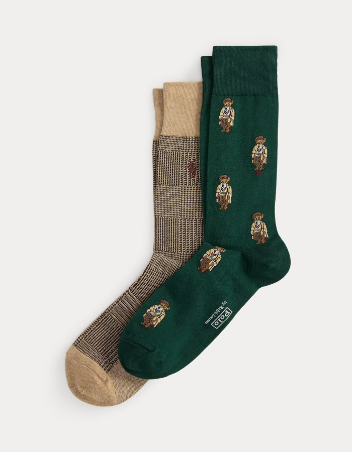 Polo Bear Trouser Sock 2-Pack in Green/H Camel 