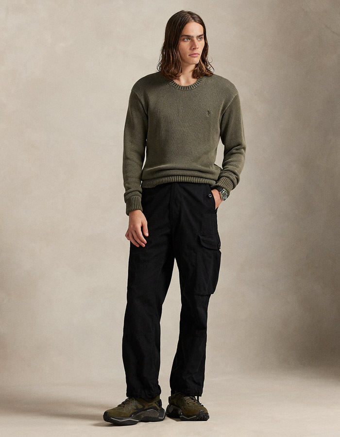 Garment-Dyed Cotton Sweater in Company Olive 