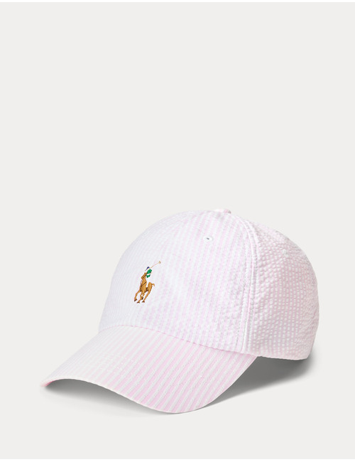 Seersucker Ball Cap in Carmel Pink