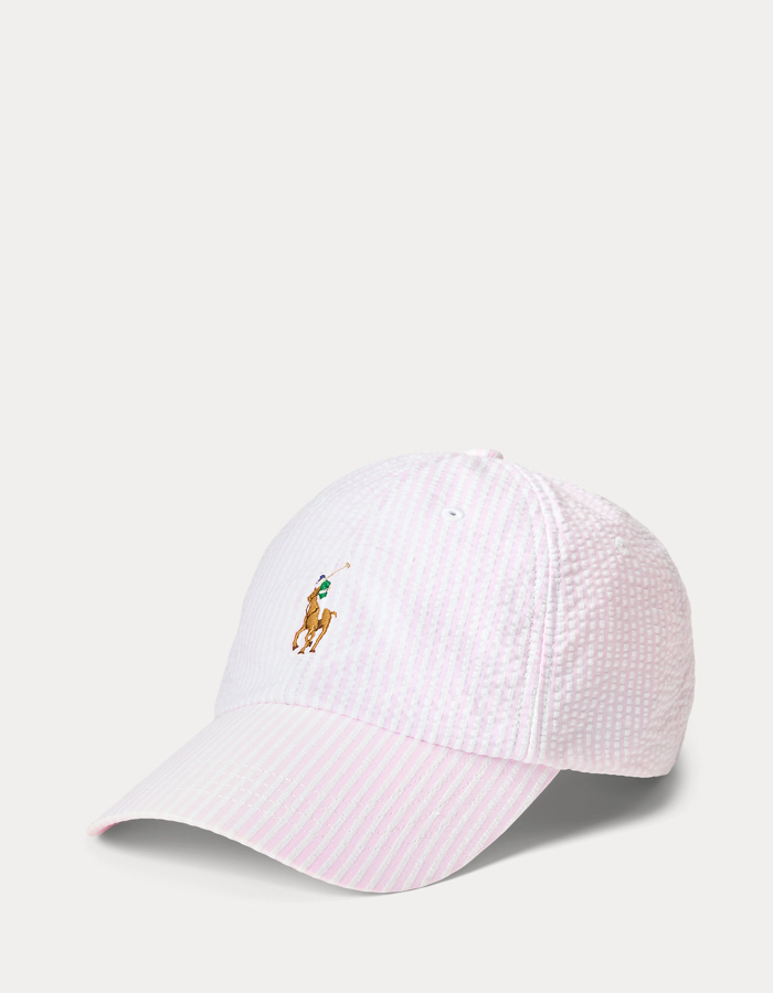 Seersucker Ball Cap in Carmel Pink