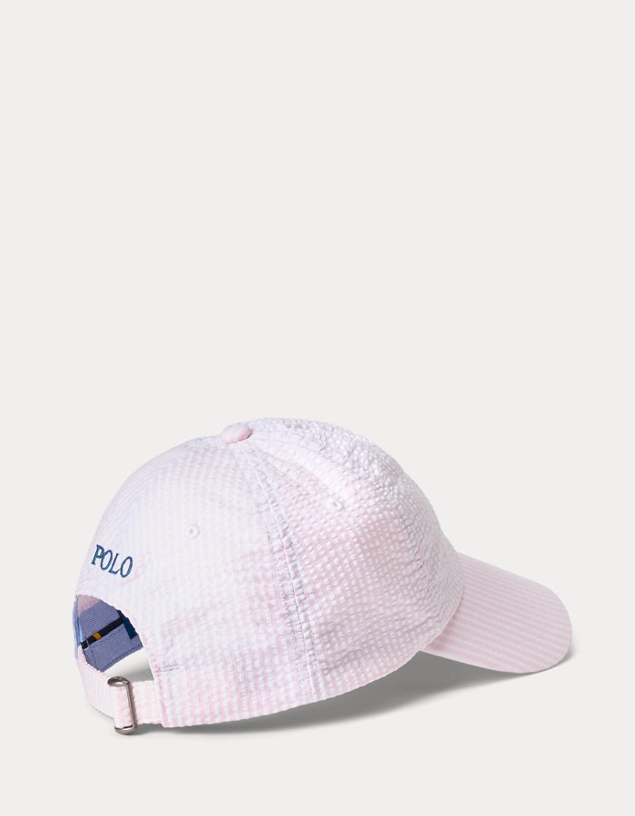 Seersucker Ball Cap in Carmel Pink