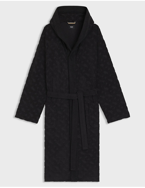 Ochtendmantel van badstof met monogramdessin en capuchon