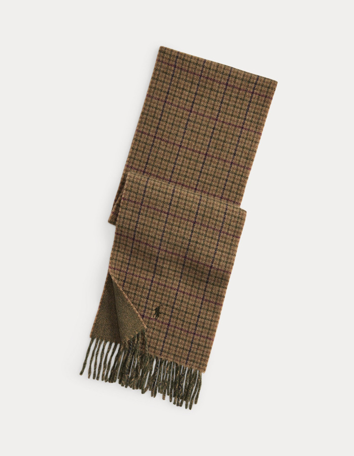 Reversible Wool-Blend Scarf in Olive Check