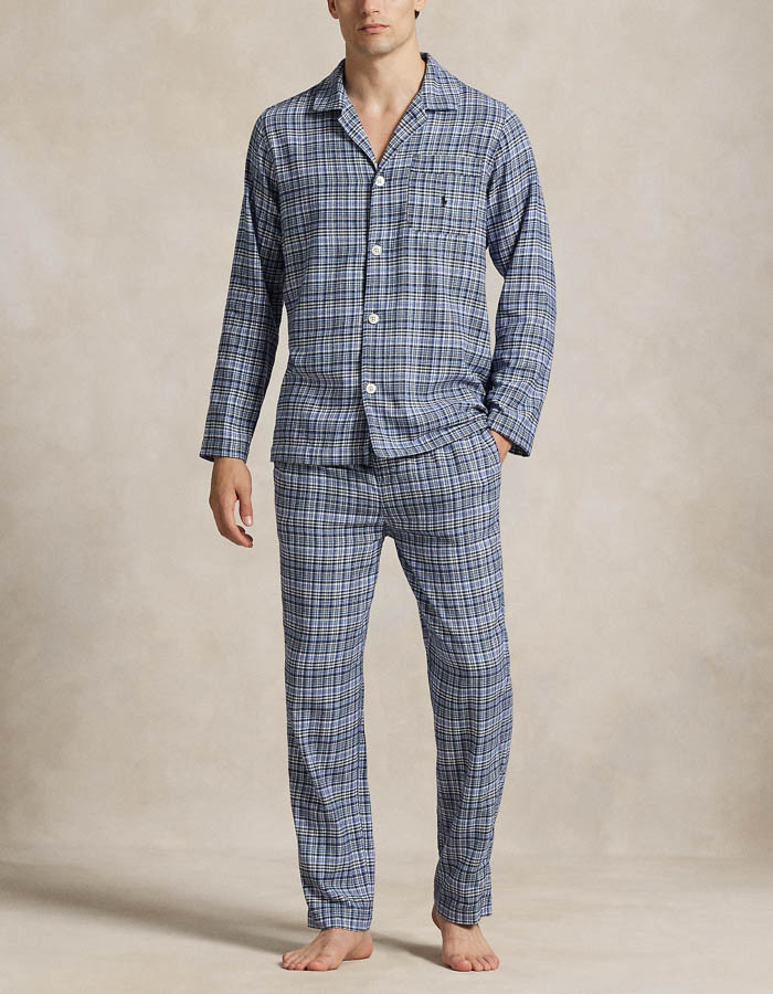 Regular Fit Flannel Pyjama Set in Blue Multi