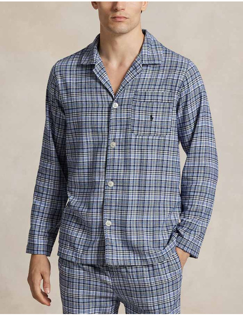 Regular Fit Flannel Pyjama Set in Blue Multi