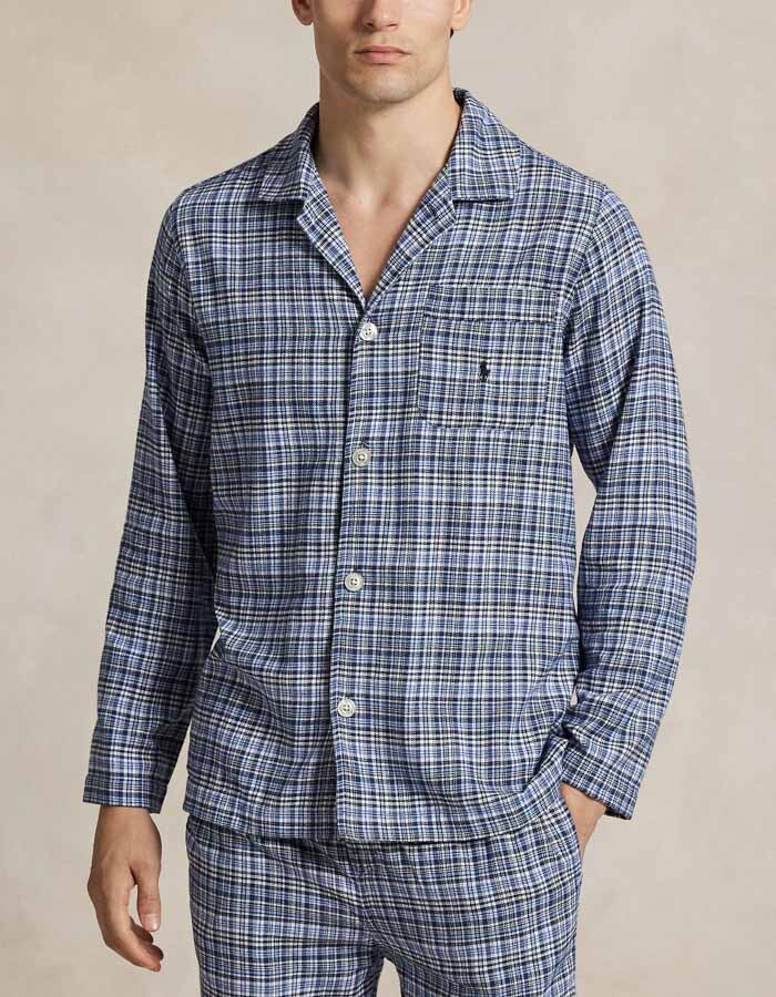 Regular Fit Flannel Pyjama Set in Blue Multi