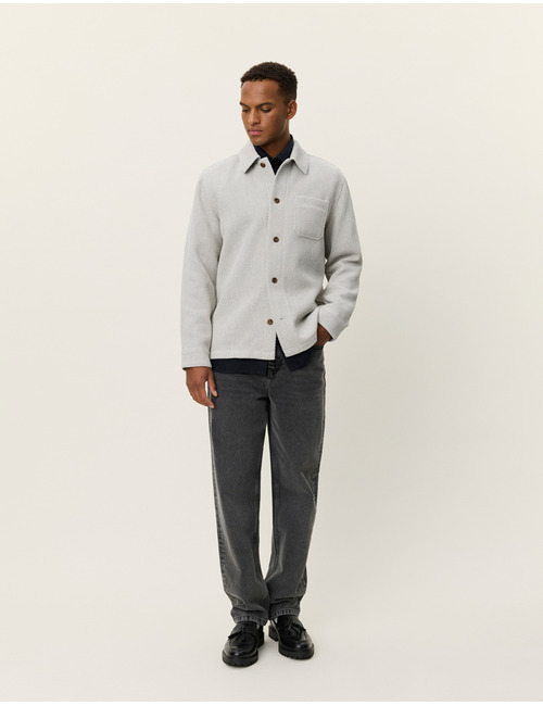 Regular Fit Hamilton Twill Wool Overshirt in Snow Melange