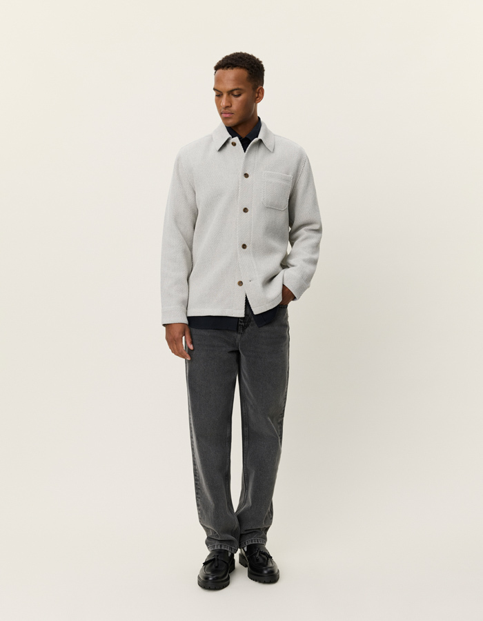 Regular Fit Hamilton Twill Wool Overshirt in Snow Melange