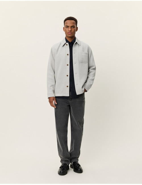 Regular Fit Hamilton Twill Wool Overshirt in Snow Melange