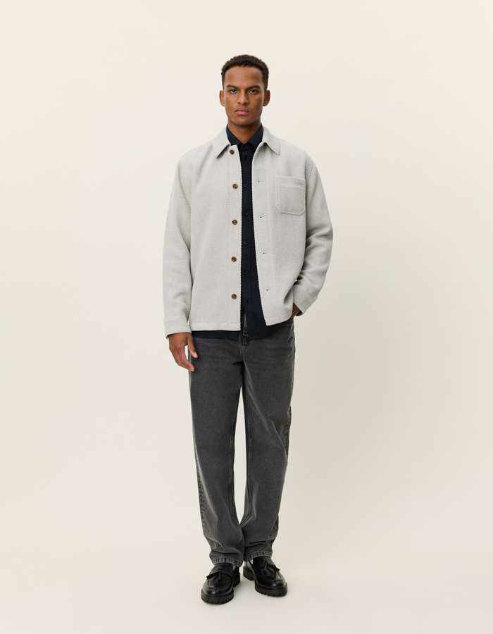 Regular Fit Hamilton Twill Wool Overshirt in Snow Melange