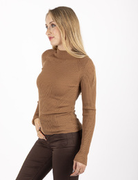 Twinset pull met ronde hals camel