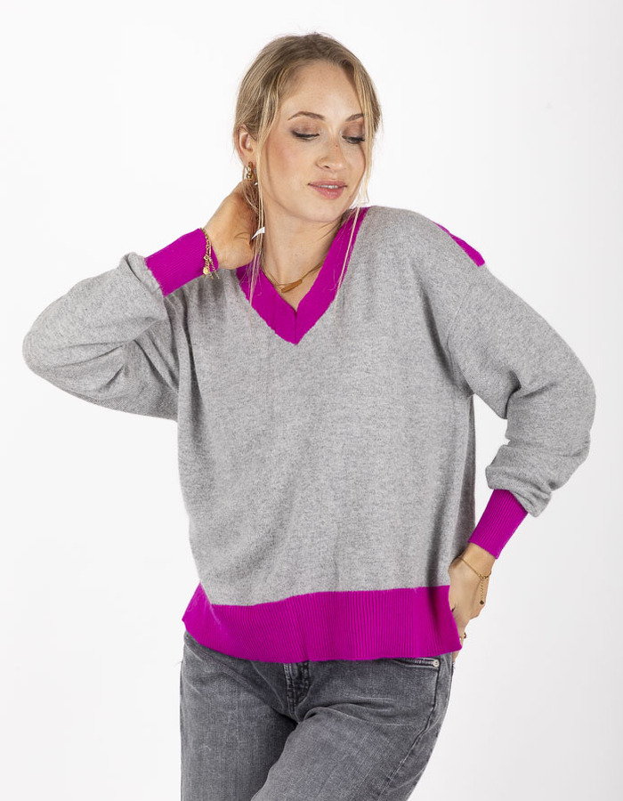 Lalotti pull met v-hals grijs