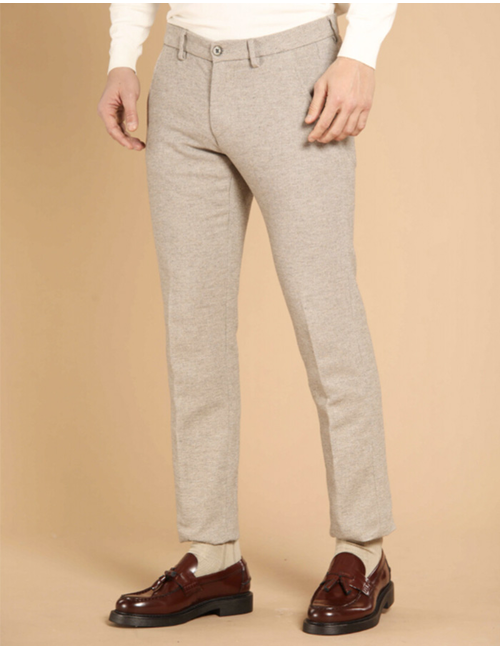 Slim Fit Pantalon in Lichtgrijs Gemêleerd Jersey – Ghiaccio