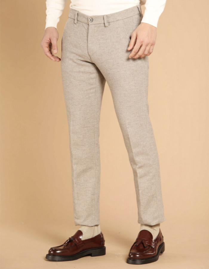 Slim Fit Pantalon in Lichtgrijs Gemêleerd Jersey – Ghiaccio