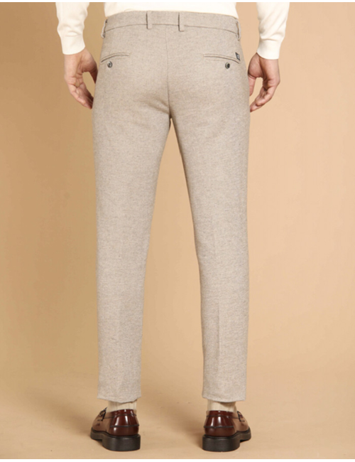 Slim Fit Pantalon in Lichtgrijs Gemêleerd Jersey – Ghiaccio