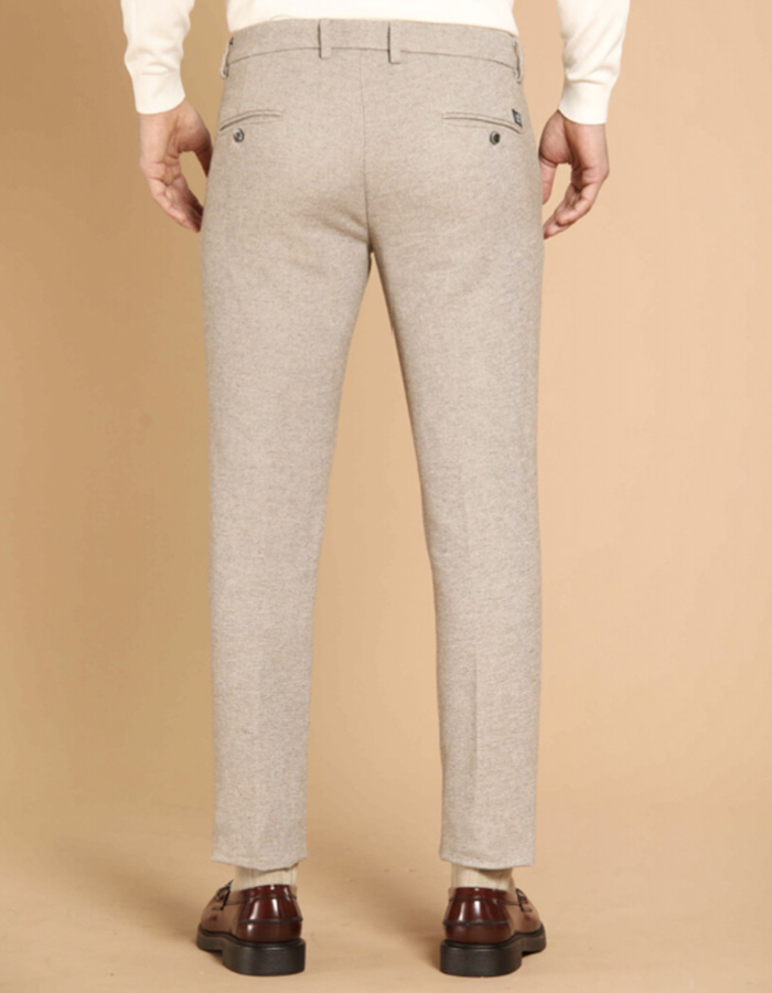 Slim Fit Pantalon in Lichtgrijs Gemêleerd Jersey – Ghiaccio