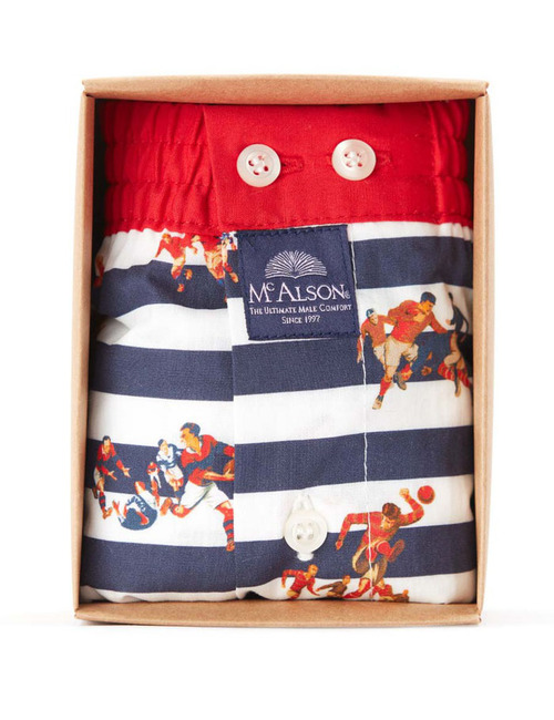 Boxer Short met Blauw-Witte Strepen en Sportprint – M4614