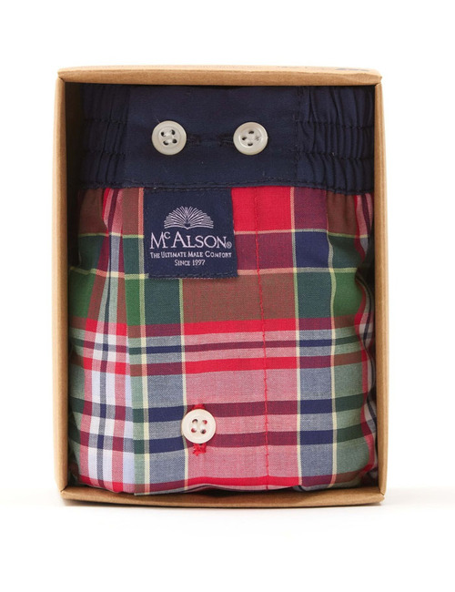 Boxer Short met Marineblauw, Groen & Rood Ruitmotief – M5231