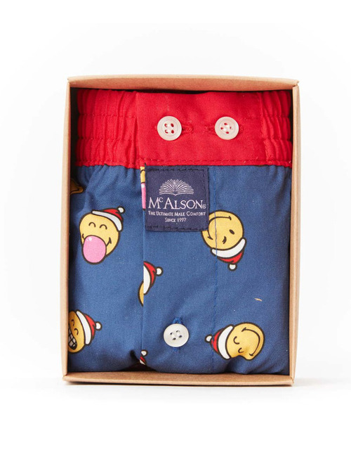 Boxer Short met Kerst Smiley Print in Navy 
