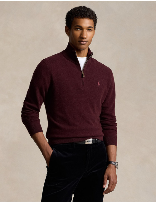 Wool Quarter-Zip Sweater in Aged Wine Heather – Luxe Trui in Italiaanse Wol