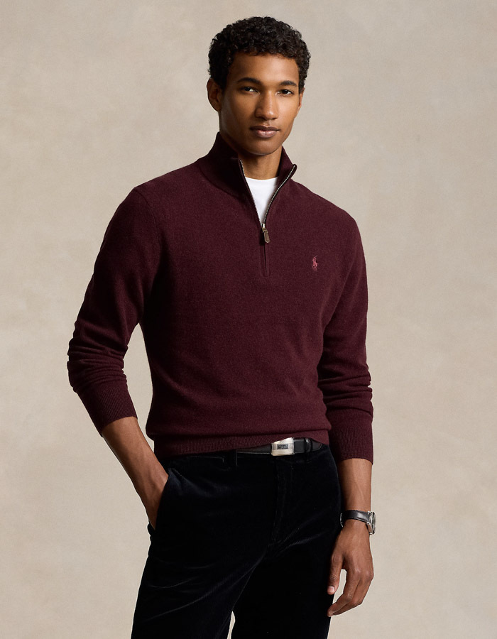 Wool Quarter-Zip Sweater in Aged Wine Heather – Luxe Trui in Italiaanse Wol