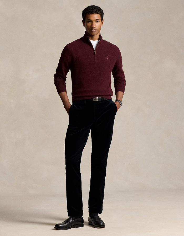 Wool Quarter-Zip Sweater in Aged Wine Heather – Luxe Trui in Italiaanse Wol