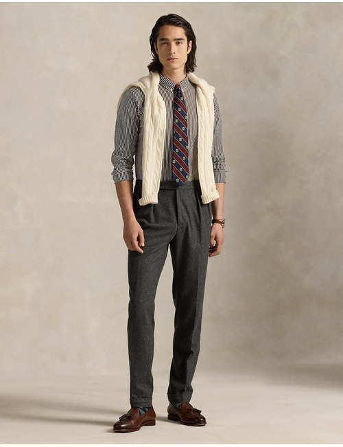 Custom Fit Striped Stretch Poplin Shirt in Copper Brown/White – Gestreept hemd in Katoenstretch