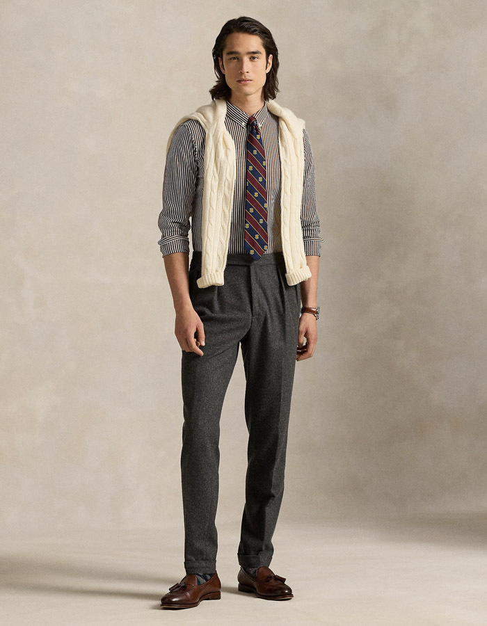 Custom Fit Striped Stretch Poplin Shirt in Copper Brown/White – Gestreept hemd in Katoenstretch