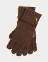 Merino Wool Touch Screen Gloves in Dark Beech – Herenhandschoenen met Leren Details