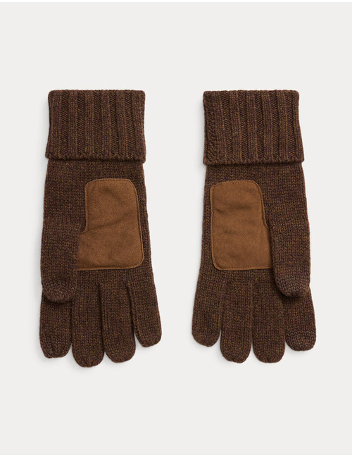 Merino Wool Touch Screen Gloves in Dark Beech – Herenhandschoenen met Leren Details