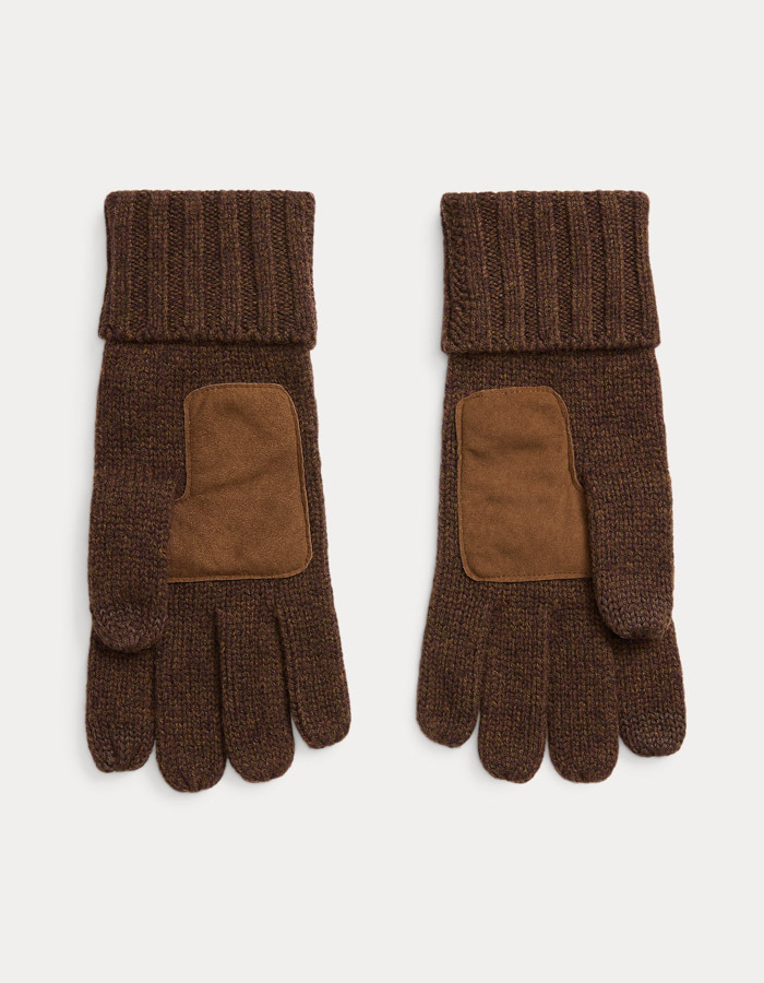 Merino Wool Touch Screen Gloves in Dark Beech – Herenhandschoenen met Leren Details