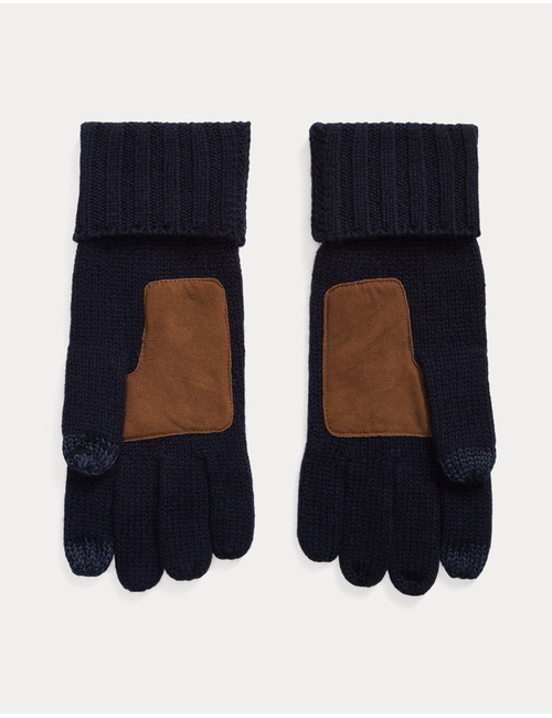 Merino Wool Touch Screen Gloves in Hunter Navy – Herenhandschoenen met Leren Details
