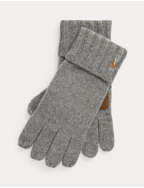 Merino Wool Touch Screen Gloves in Fawn Grey Heather – Herenhandschoenen met Leren Details