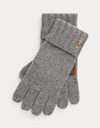 Merino Wool Touch Screen Gloves in Fawn Grey Heather – Herenhandschoenen met Leren Details