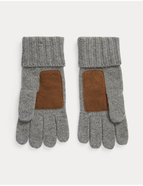 Merino Wool Touch Screen Gloves in Fawn Grey Heather – Herenhandschoenen met Leren Details